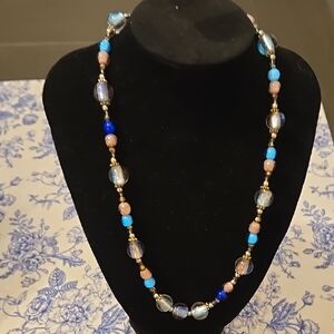 Zara Blue and Gold Beaded Necklace